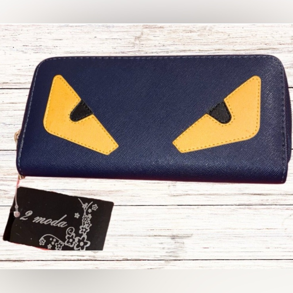Novelty Faux Leather Billfold Wallet by 2 Moda Dark Blue and Yellow